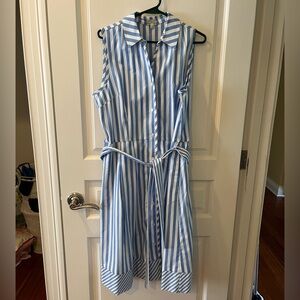 Talbots Blue and White Striped Sleeveless Midi Dress Size 12